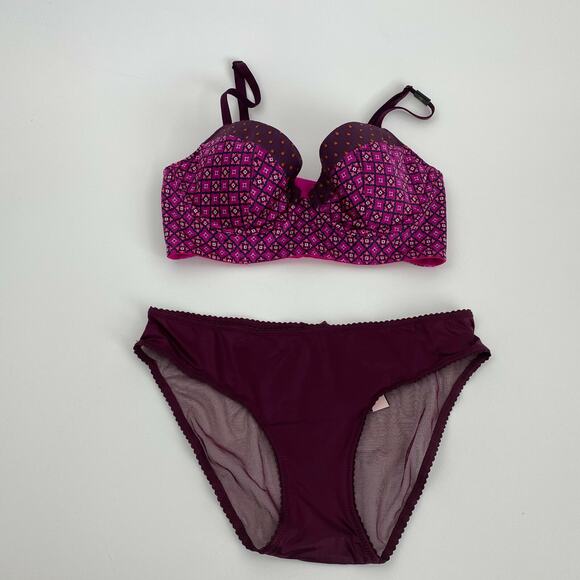 Victoria's Secret Very Sexy Lined Demi Bra 32C Brief XS Burgundy Set - Picture 12 of 12